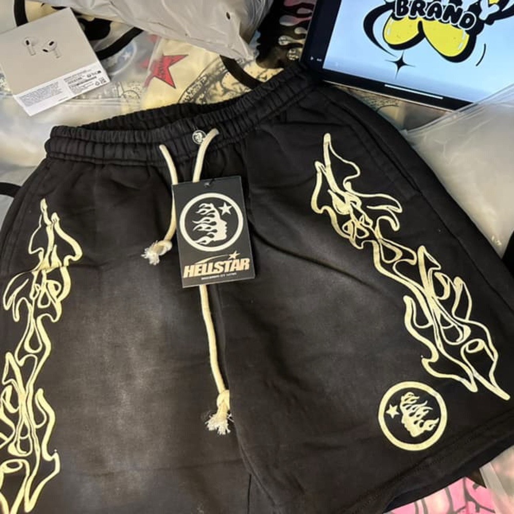 Hellstar Black Shorts with Flame Design